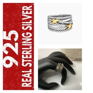 🐘🐘 925 Sterling Silver 18K Gold Plated Crossover Band Ring